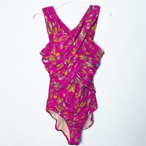 Garnet hill size 10 pink floral one piece swimsuit